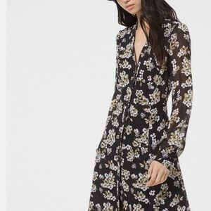 MICHAEL Michael Kors Georgette Black Floral Long-Sleeve V-Neck Dress